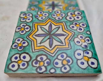 15 carreaux 4"×4 » Carreaux marocains - Carreaux marocains peints à la main - Carreaux de cuisine - Carreaux d’accent en céramique