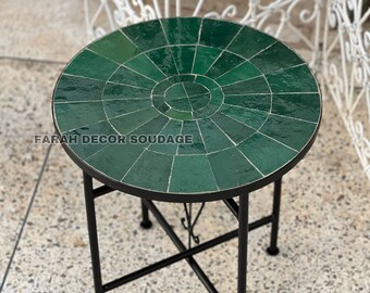 Handmade Moroccan Mosaic Table, Emerald Green Coffee Table Outdoor/ Indoor Mosaic Table, Mid Century Mosaic Table .