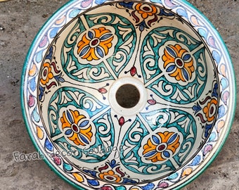 Moroccan Sink Washbasin Wash Basin Ceramic Handmade Hand Painted  - Moroccan ceramic sink - Pottery handmade sink - Moroccan washbasin .