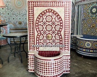 Mosaic Tile Fountain, Moorish Tile Fountain Artwork, Brass plated Fountain, Fountain for Outdoor Indoor, Mosaic Table .
