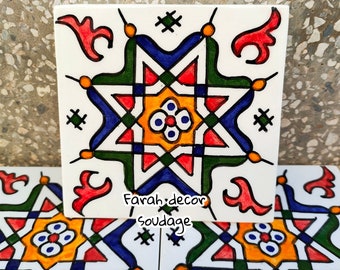 Hand painted Tiles - Mediterranean ceramics Tiles - 4"×4" Moroccan tiles - Bathroom Tiles - Kitchen Tiles - Ceramic Accent Tiles