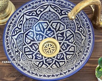 Bathroom Vessel Sink Handcrafted Moroccan Sink Washbasin Wash Basin Ceramic Handmade Hand Painted - ceramic sink
