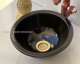 Off Black Sink - Moroccan ceramic sink - Wash Basin Ceramic Handmade Hand Painted - Black Moroccan Pottery washbasin