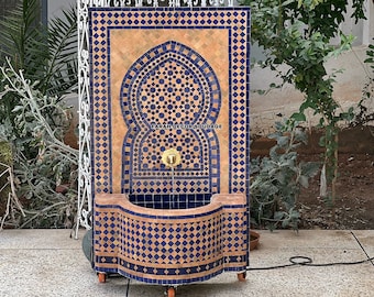 Handmade Mosaic Fountain for outdoor and Garden decor, Moorish Tile Fountain Artwork, Mosaic Tile Fountain