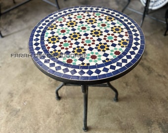 Personalized Handmade Moroccan Mosaic Table | Authentic Moroccan Mosaic Zellige Wrought Iron Bistro Table | Outdoor Moroccan Craft Furniture