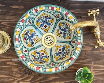 Ceramic Vessel / Drop In Sink - Bathroom Ceramic Sink Bowl - HandPainted Ceramic Basin - Bathroom Remodeling .