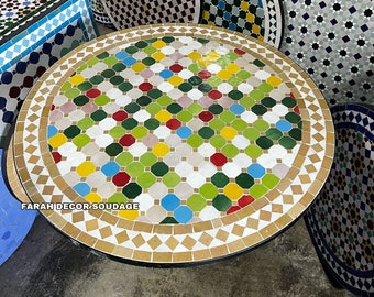 Moroccan Mosaic Tile Table - Handmade Mosaic Table - Zellige Table Top - Multi-color Mosaic Table