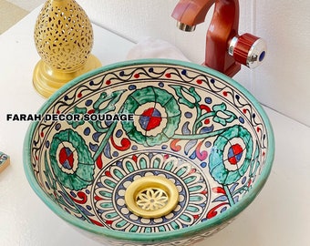 Moroccan Sink Washbasin Wash Basin Ceramic Handmade Hand Painted  - Moroccan ceramic sink - Pottery handmade sink .
