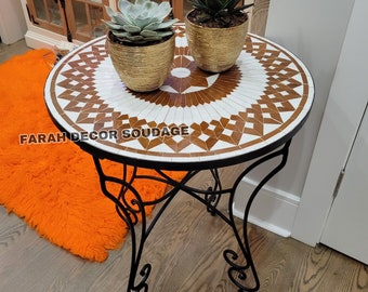 Personalized Moroccan Mosaic Table | Authentic Moroccan Mosaic Zellige Wrought Iron Bistro Table | Outdoor Mosaic Table