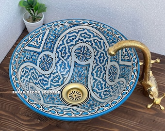 Moroccan Sink Washbasin Wash Basin Ceramic Handmade Hand Painted - Bathroom & Kitchen sink - Moroccan washbasin.