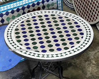 Unique Round Mosaic Table - Handmade Moroccan Mosaic Table - Customizable Outdoor/Indoor Mosaic table .