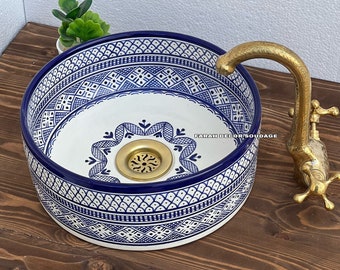 Bathroom Vessel Sink - Moroccan Sink Washbasin Wash Basin Ceramic Handmade Hand Painted -  Moroccan Pottery washbasin