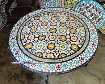 52” Mosaic Table, Moroccan Mosaic Table, Round table, outdoor-indoor Mosaic Table, Large Mosaic Table, Moroccan decor.