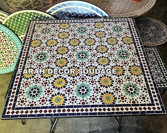 Square Handmade Outdoor Coffee Table - Complicated Mosaic Pattern multi-colored Table - Square Bistro Table GIFT