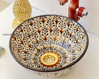Moroccan ceramic sink - Bathroom & Kitchen Ceramic Vessel - Drop In Sink - Bathroom Ceramic Sink Bowl - Ceramic Sink