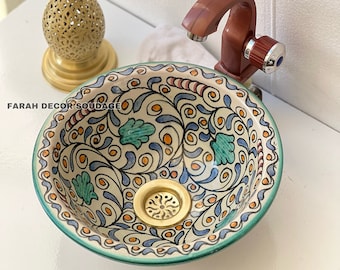 colorful sinks - Moroccan Sink Washbasin Wash Basin Ceramic Handmade Hand Painted  - Moroccan ceramic sink - Pottery handmade .