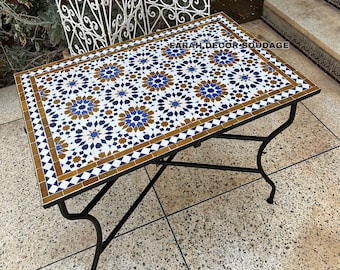 Personalized Handmade Moroccan Mosaic Table | Authentic Moroccan Mosaic Zellige Wrought Iron Bistro Table | Outdoor Moroccan Craft Furniture