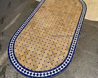 Personalized Handmade Moroccan Mosaic Table | Oval Moroccan Mosaic Zellige Wrought Iron Bistro Table | Outdoor Moroccan Craft Furniture