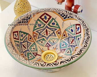 Handcrafted Farmhouse Basin - Mid-Century Modern Vanity Sink - Moroccan ceramic sink, Bathroom & Kitchen sink .