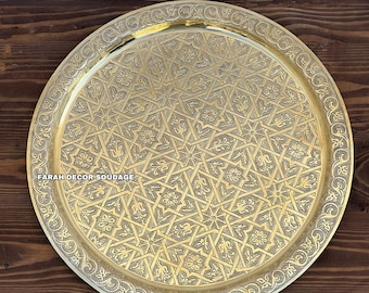 Moroccan Tea Serving Tray Serving - Vintage Moroccan Brass Tea Tray - Moroccan Brass Table - Brass Tea table - Tea Tray