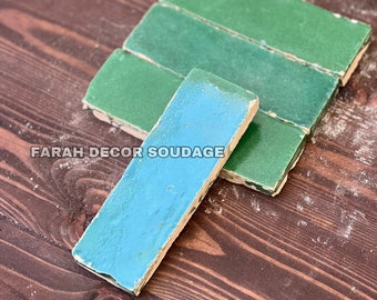 2"/6" Handmade Moroccan Bejmat Terracotta, Natural Green Zellige, Fez Handmade Clay Terracotta Tile Moroccan