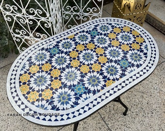 Oval Mosaic Table - CUSTOMIZABLE Mosaic Table - Handmade Oval  Moroccan Outdoor/ Indoor Mosaic - Mosaic Table .