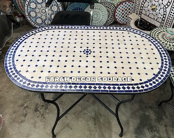 Personalized Handmade Moroccan Mosaic Table | Authentic Moroccan Mosaic Zellige Wrought Iron Bistro Table | Outdoor Moroccan Craft Furniture