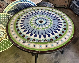Personalized Handmade Moroccan Mosaic Table | Authentic Moroccan Mosaic Zellige Table | Outdoor Moroccan Tile Table