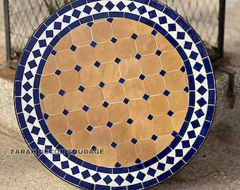 Handmade Moroccan Mosaic Table, Handcrafted Round Moroccan Outdoor/ Indoor Mosaic Table, Mid Century Mosaic Table