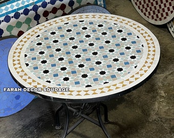 Outdoor Authentic Moroccan Mosaic Zellige - Handcrafted Mosaic Table - Mid Century Modern Mosaic Table Art