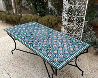 Personalized Handmade Moroccan Mosaic Table - Rectangular Table Made From Mosaic - Mid Century Mosaic Table