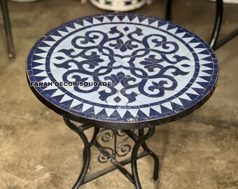 Handmade round mosaic table outdoor & indoor - Mid century coffee table - Moroccan mosaic tile table .
