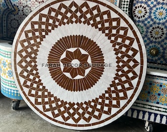 Moroccan  Mosaic Table Handmade , Handcrafted Round Moroccan Outdoor/ Indoor Mosaic , Mosaic Table .