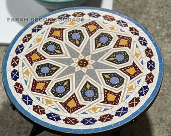 Handmade Outdoor Coffee Table - Complicated Mosaic Pattern multi-colored Table - Round Bistro Table GIFT .