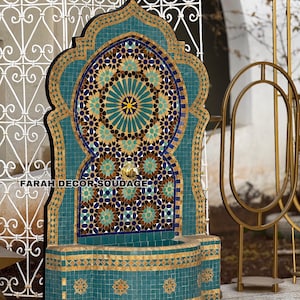 Moroccan Mosaic Water Fountain for Outdoor - Garden Fountain - Outdoor Mosaic Fountain - Farmhouse Wall Fountain - Moorish Fountain