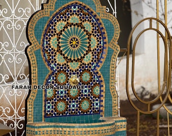 Moroccan Mosaic Water Fountain for Outdoor - Garden Fountain - Outdoor Mosaic Fountain - Farmhouse Wall Fountain - Moorish Fountain