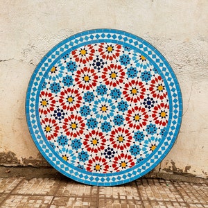 Moroccan Mosaic Table Handmade, Handcrafted Round Moroccan Outdoor/ Indoor Mosaic, Mosaic Table, Moroccan decor .