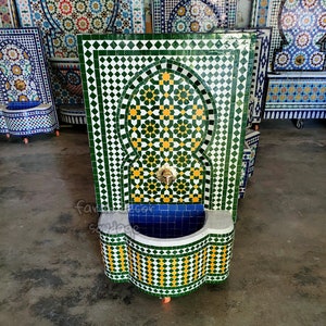 Green Moroccan Tile Fountain, Moroccan Mosaic Fountain, Wall mosaic fountain, Garden and Indoor fountain, wall water