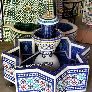 Moroccan Mosaic Floor Fountain: Blue Resin Garden Decor
