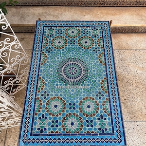 Rectangular Moroccan Mosaic Table – Handmade Zellige Ceramic Bistro Table for Indoor & Outdoor Use .