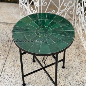 16 inch Handmade Moroccan Mosaic Table, Emerald Green Coffee Table Outdoor/ Indoor Mosaic Table, Green Moroccan Tiles