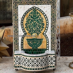 Garden Mosaic Fountain - Outdoor Wall Fountain - Beige and Green  Fountain Terrace Decor - Moroccan Fountain