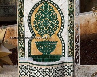 Garden Mosaic Fountain - Outdoor Wall Fountain - Beige and Green  Fountain Terrace Decor - Moroccan Fountain