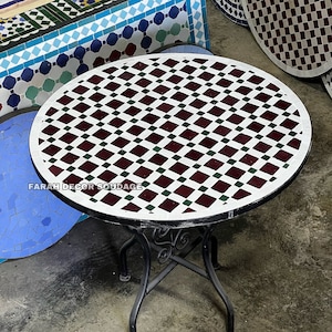 Bistro table made of mosaic - Handmade Moroccan Mosaic Table - Moroccan Tile Color - Round Moroccan garden table .