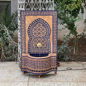 32 / 22 inch Personalized Mosaic Tile Fountain || Moorish Tile Fountain Artwork || Brass plated Fountain || Fountain for Outdoor Indoor