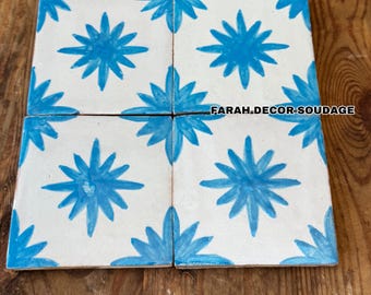 Handmade Zellige Ceramic Tile - Hand painted Colorful Wall & Backsplash Tile - 4x4 Inches (10x10 cm) .