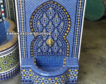 Moroccan Mosaic Fountain, Authentic Handcrafted Water Fountain, Gorgeous Moroccan Patio and Garden Decor, Mid Century Fountain for Home.