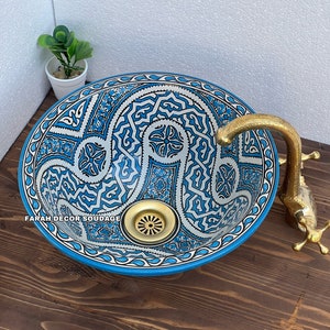 Handmade Moroccan Ceramic Sink: Hand-Painted Washbasin