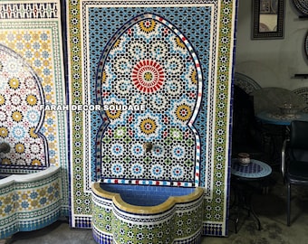 Large Garden Fountain mosaic, Moorish Mosaic Tile Fountain, Moroccan Mosaic Fountain, Alhambra Mosaic Fountain 87”/ 52”