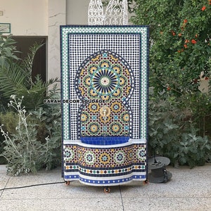 60 / 33 inch Moroccan Mosaic Fountain, Authentic Moorish Water Fountain, Handmade Moroccan Patio and Fountain Garden Decor Fountain for Home